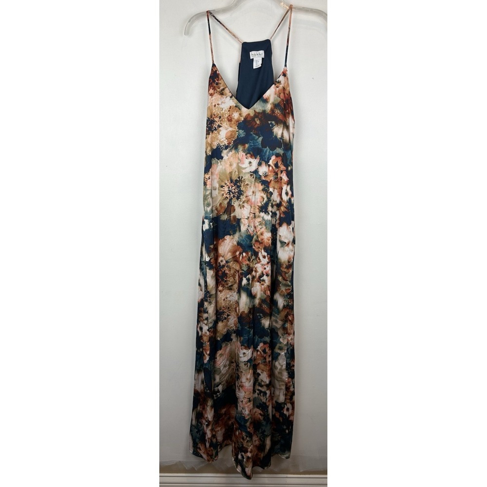 Nicole Miller Maxi Dress Women Small Floral Satin Slip Sundress Beach Boho